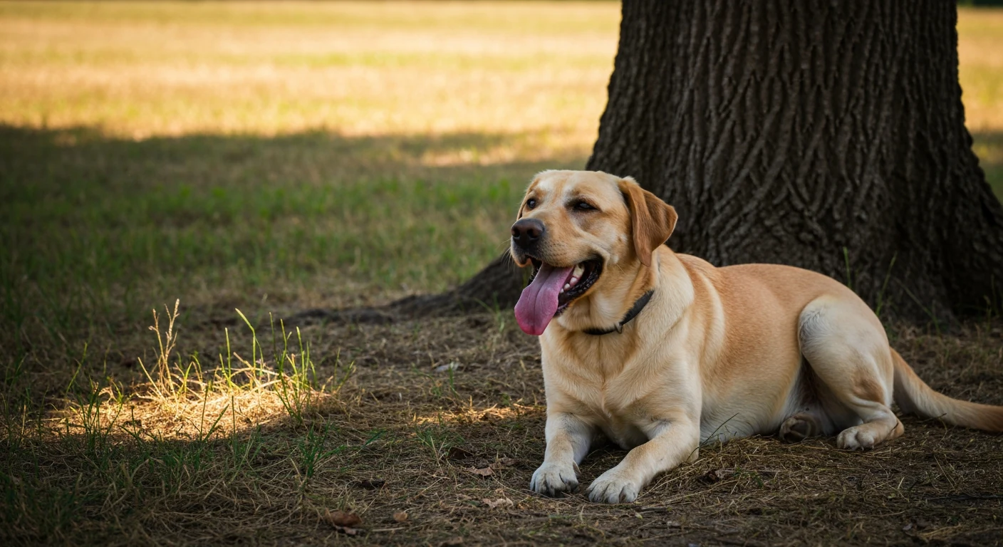 Un chien allongé sur une table de consultation, une trousse de soins posée à côté